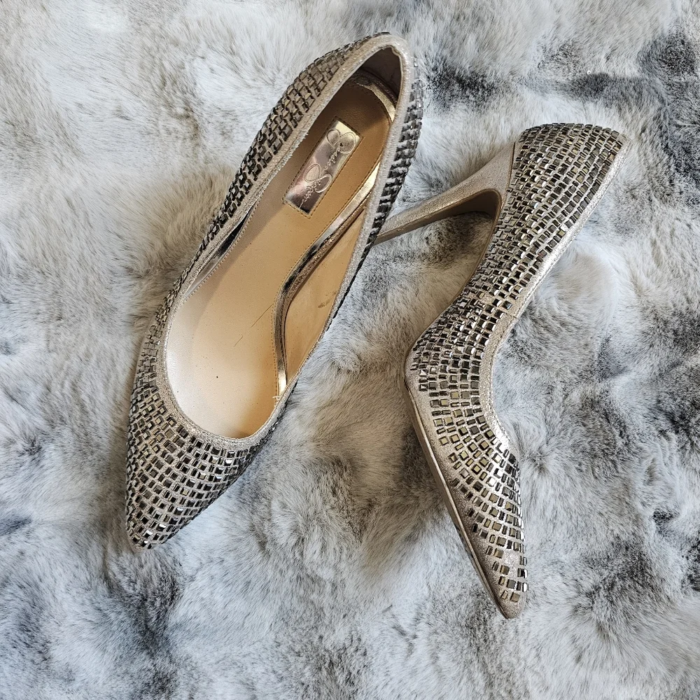 Jessica Simpson Claya Metal Pump in Gold Pewter high heel shoes size 10